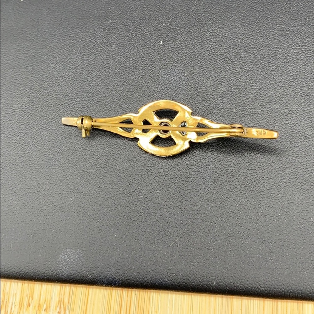 Gold over Silver Marcasite brooch $75 w/ Ruby - Picture 2 of 3